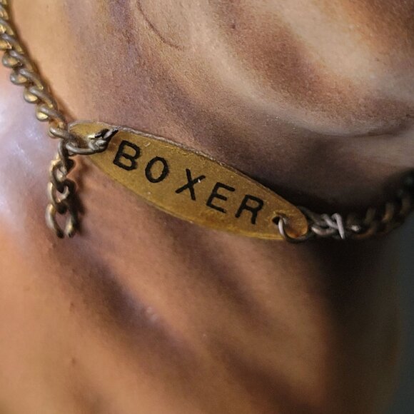 Vintage Sitting Boxer Dog Figurine Tan & Black with Chain Collar 5.75" - Picture 3 of 8